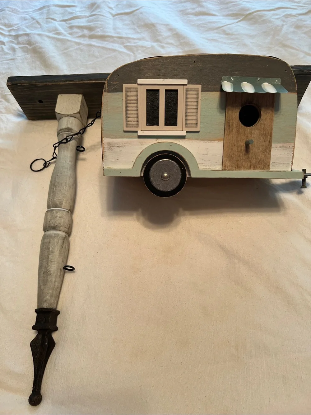 Rustic Wooden Camper Birdhouse Wall Decor - Blue, White, Brown